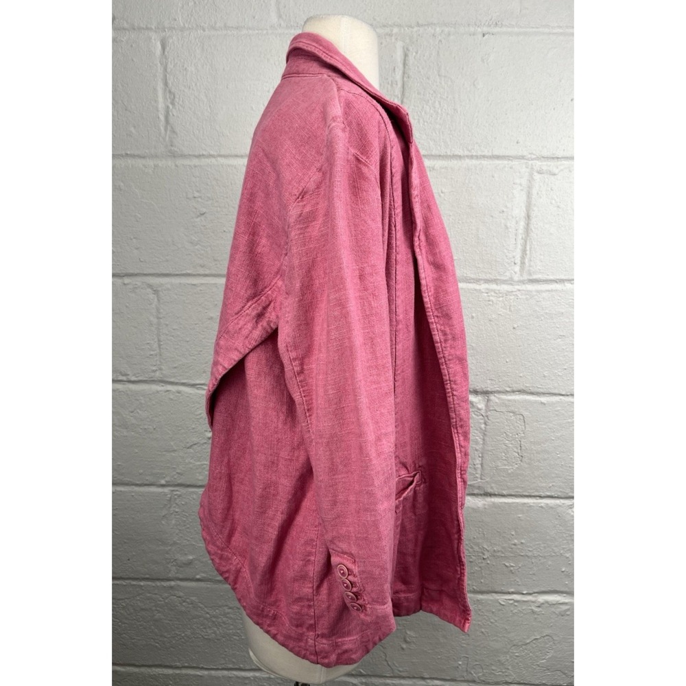 Anthropologie Tulip Hem Linen Blazer sz 10 Raspberry Pink Open Front Lagenlook - Picture 3 of 10